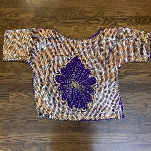 Gold Sequin & Purple Silk Top Vintage 80’s Large